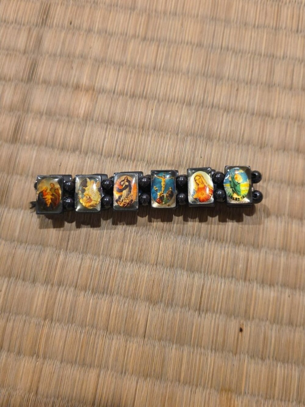 Religious Metal Magnetism Stretch Bracelet ~  Oval Catholic Decals